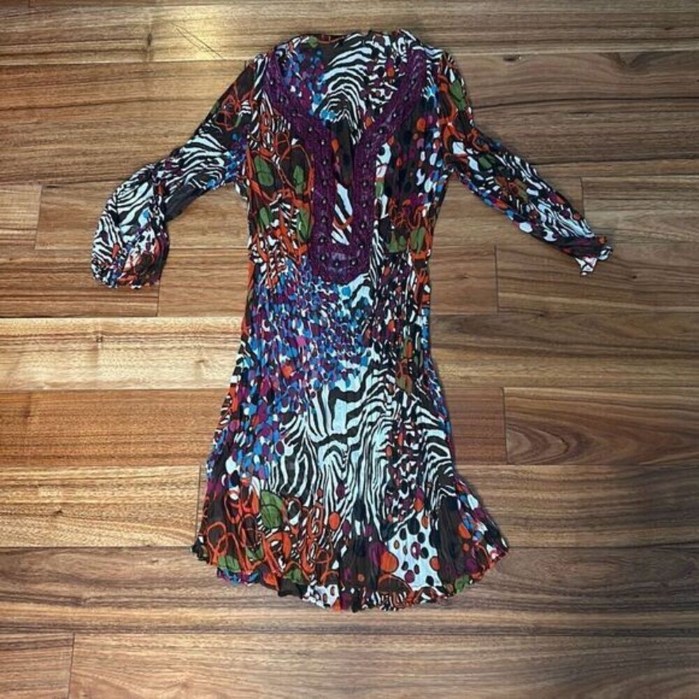 Bisou bisou multi color semi sheer cover up or layering shirt dress boho